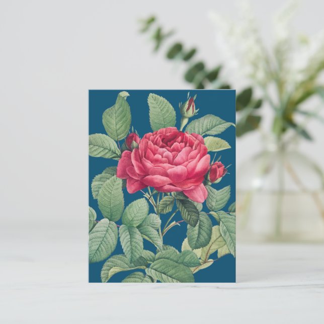 Cartão Postal Flores de Rosa Vermelha com Folhas Verdes OBRIGADO (Em pé/Frente)