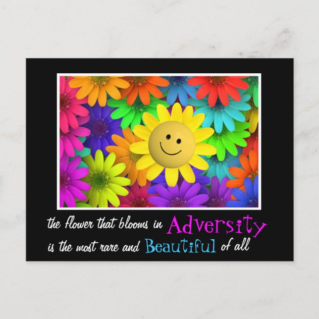 Cartão Postal Flores de Rosto Feliz e Bonitas (Frente)