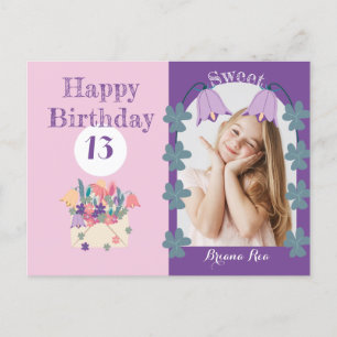 Cartão Postal Flores de Sino de Lavanda Texto de Foto de Anivers