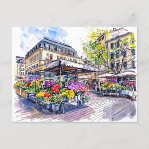 Cartão Postal Flores de Verão do Mercado Berlim da Watercolor