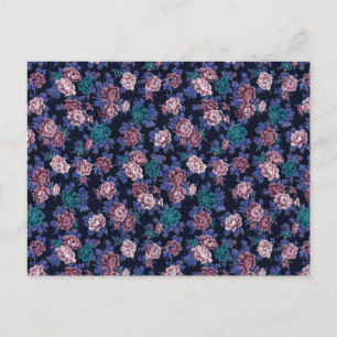 Cartão Postal Flores de Vintage no Marinho Azul
