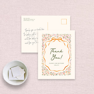 Cartão Postal Flores Delicadas Rosa e Laço Laranja Obrigado