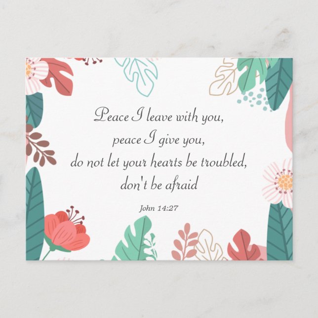 Cartão Postal Flores desenhadas à mão com John 14:27 Bíblia Vers (Frente)
