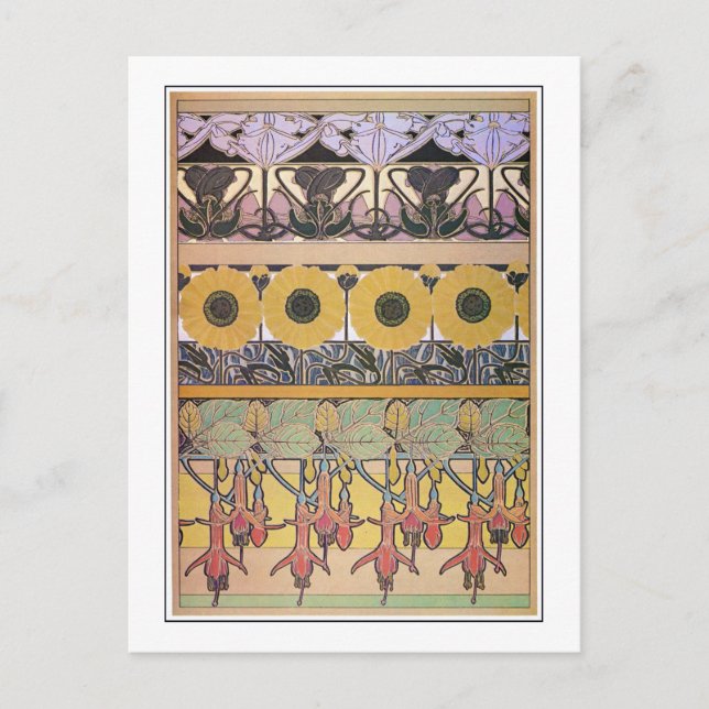 Cartão Postal Flores do Estilo Art Nouveau, Mucha (Frente)
