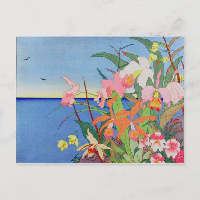 Cartão Postal Flores-do-mar Japoneses Woodblock Art Ukiyo-E (Frente)