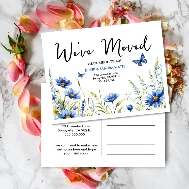 Cartão Postal Flores e borboletas de cor azul | Alteração da (Criador carregado)