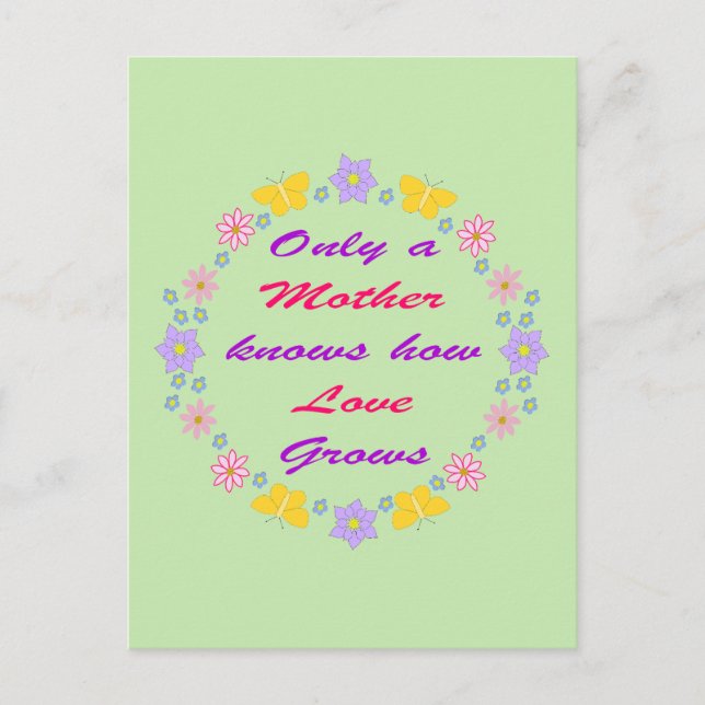 Cartão Postal Flores e Borboletas do Dia das Mães (Frente)