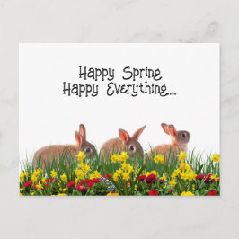 Cartão Postal Flores e Coelhos Felizes de Primavera