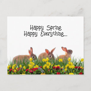 Cartão Postal Flores e Coelhos Felizes de Primavera