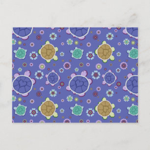 Cartão Postal Flores e Corações - Padrão de Tartaruga