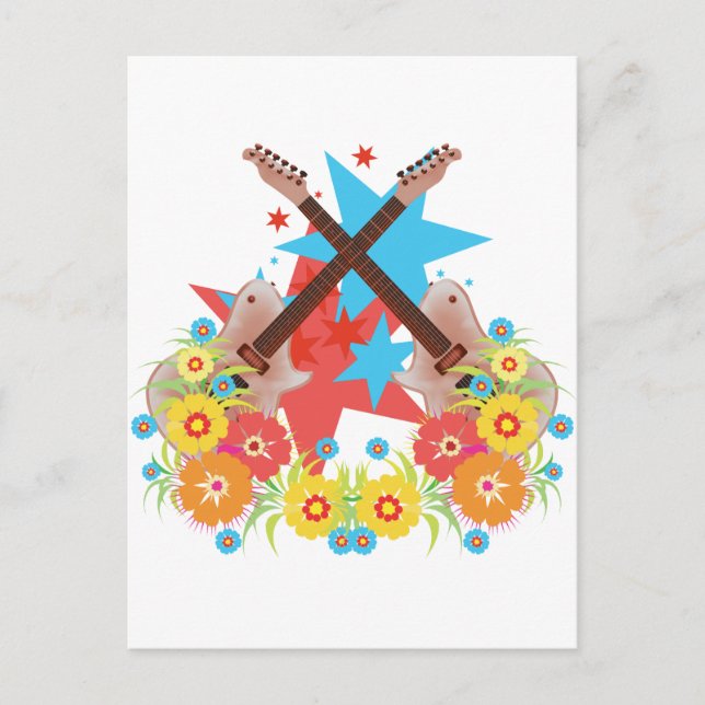 Cartão Postal Flores e guitarras rosadas (Frente)