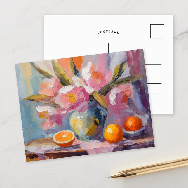 Cartão Postal Flores e Laranjas Vida Estática Moderna (Criador carregado)