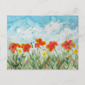 Cartão Postal Flores e Nuvens de Primavera Brilhantes
