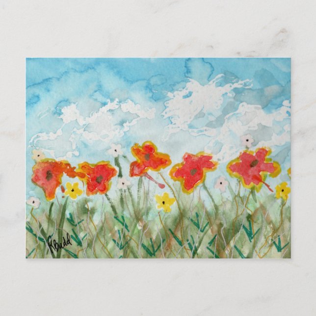 Cartão Postal Flores e Nuvens de Primavera Brilhantes (Frente)