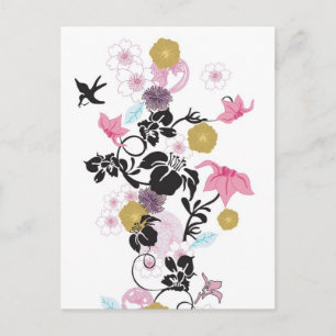 Cartão Postal Flores e pássaros japoneses