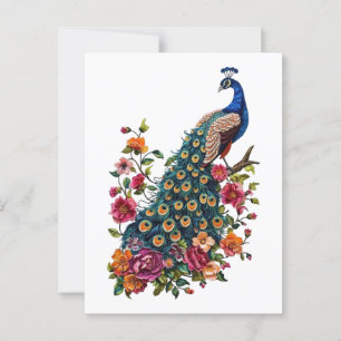 Cartão Postal Flores e pavão