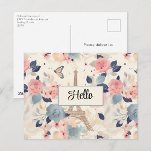 Cartão Postal Flores e Torre Eiffel Padrão de Viagem Paris