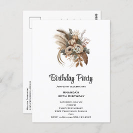 Cartão Postal Flores Elegantes, Folhagem e Festa de aniversário 