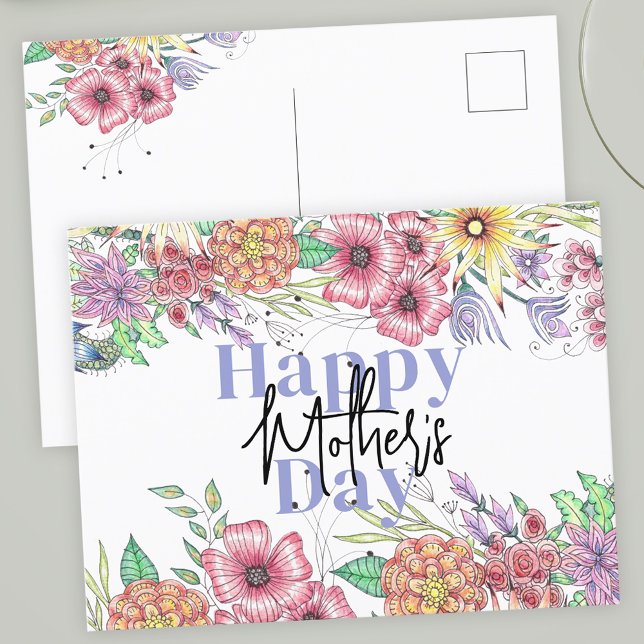 Cartão Postal Flores Elegantes Vibrantes Deixam Dia de as mães (Criador carregado)