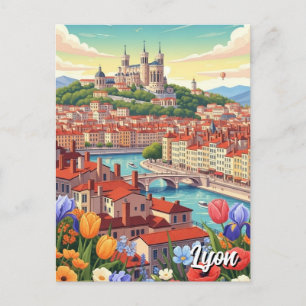 Cartão Postal Flores em Lyon França Basílica Viagem