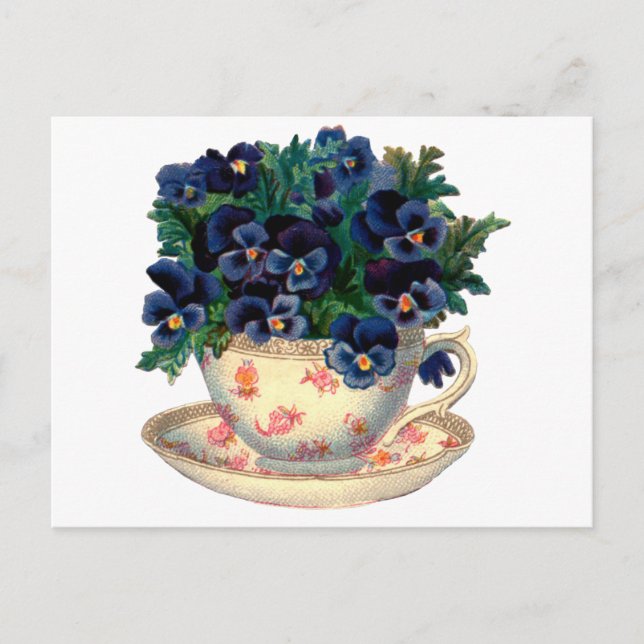 Cartão Postal Flores em Teacup Vintage Art (Frente)