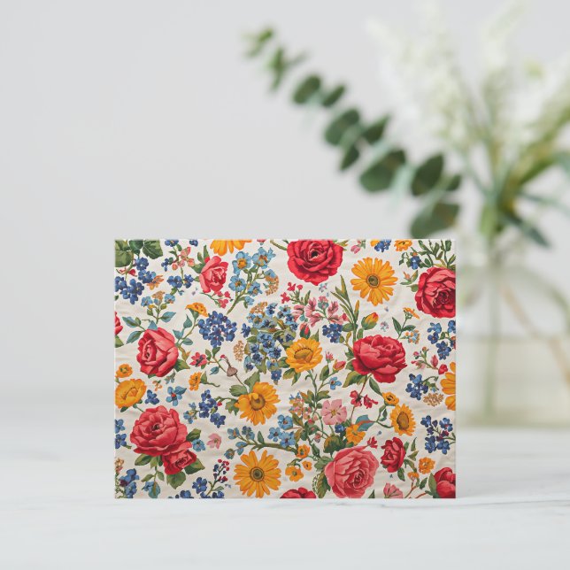 Cartão Postal Flores em toda parte, design colorido, (Em pé/Frente)