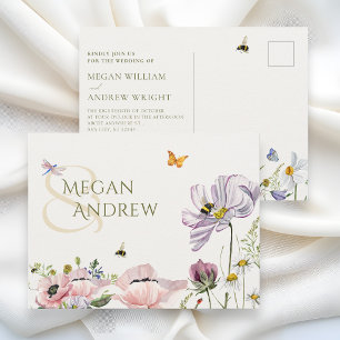 Cartão Postal Flores estéticas abelhas casamento
