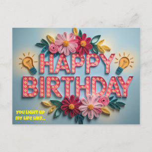Cartão Postal flores feliz aniversário com luzes 