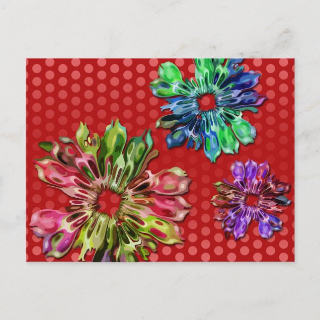 Cartão Postal Flores fractais abstrato 2D | ponto vermelho (Frente)