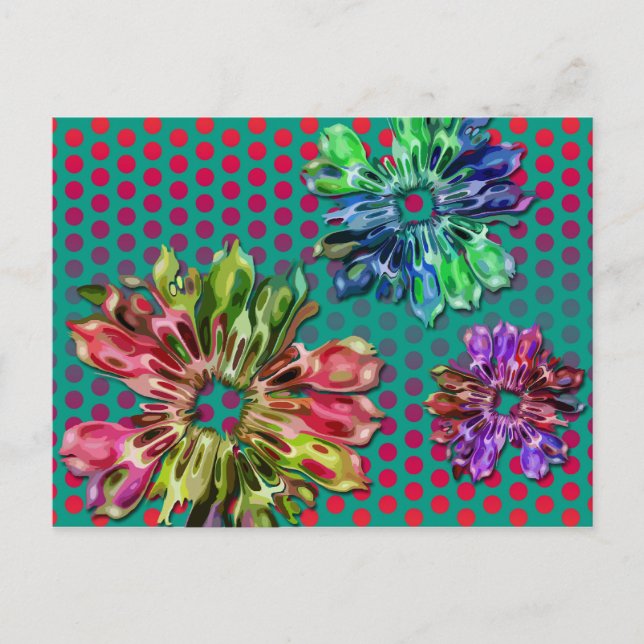 Cartão Postal Flores fractais abstrato 2D | pontos vermelhos ver (Frente)