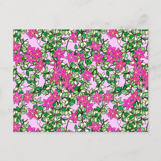 Cartão Postal Flores fúcsia em um fundo rosa pálido (Frente)