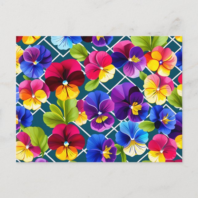 Cartão Postal Flores Geométricas Pansy Vibrantes (Frente)