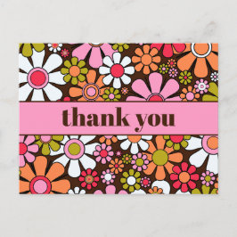Cartão Postal Flores Groovy Retro Floral 60s 70s Obrigado
