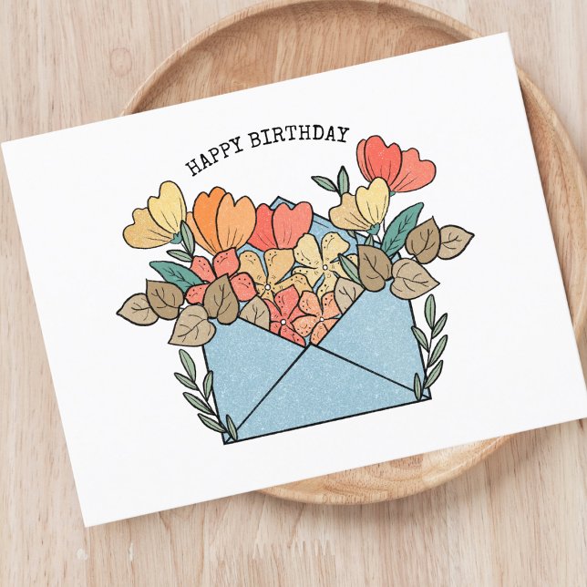 Cartão Postal Flores Ilustradas de Feliz Aniversário (Criador carregado)