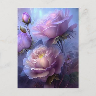 Cartão Postal Flores Iridescentes Rosa Bonito Vintage