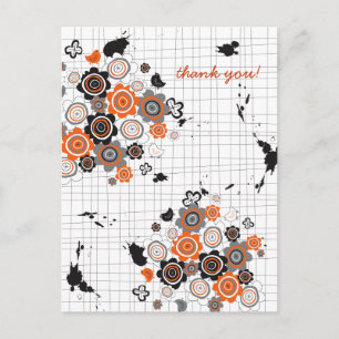 Cartão Postal Flores Laranja Frangos Grunge Borrões de Tinta Gar