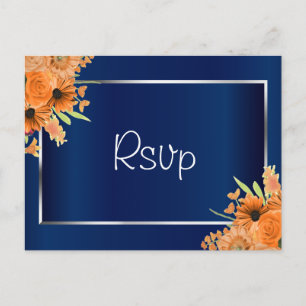 Cartão Postal Flores Laranja no Marinho Azul