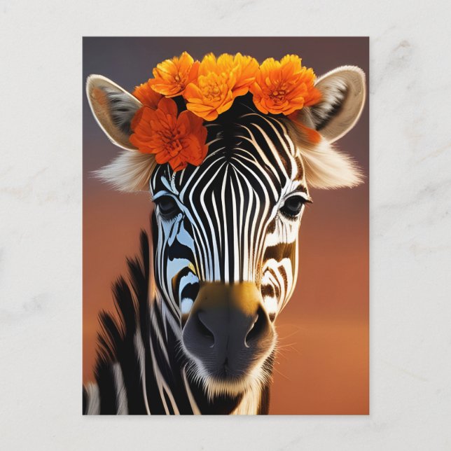 Cartão Postal Flores Laranja vestidas De Zebra Cuta (Frente)