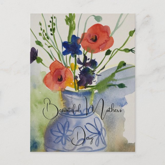Cartão Postal Flores modernas de aquarela (Frente)