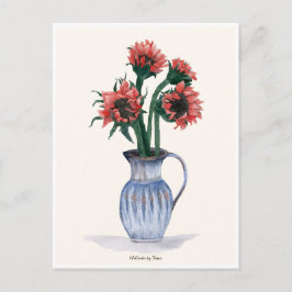Cartão Postal Flores numa Vase Watercolor