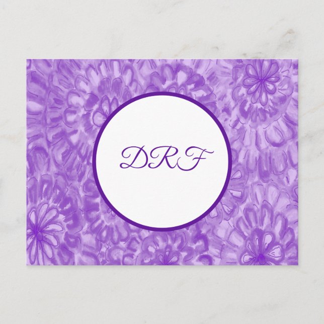 Cartão Postal Flores Pintadas Roxas com Monograma (Frente)