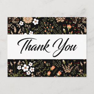 Cartão Postal Flores Preto e Branco Obrigado Flores Botânicas