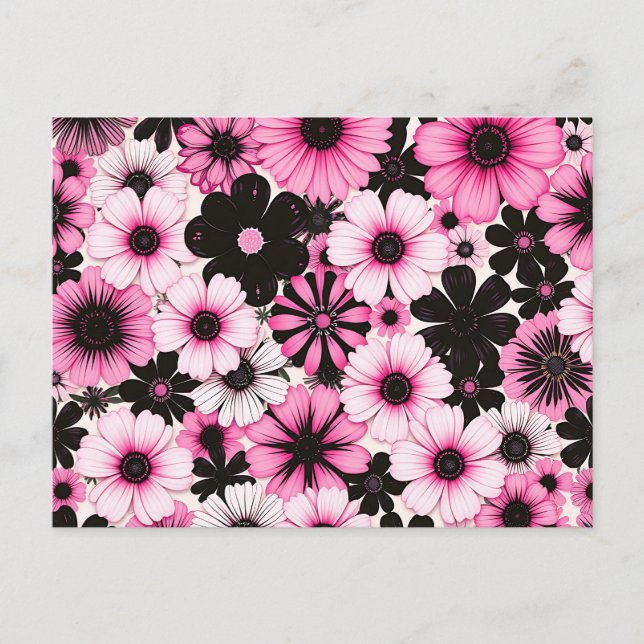 Cartão Postal Flores retrorreflectoras em rosa e preto (Frente)