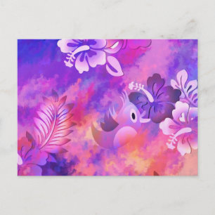 Cartão Postal Flores rosa abstrato e Arte de Aves