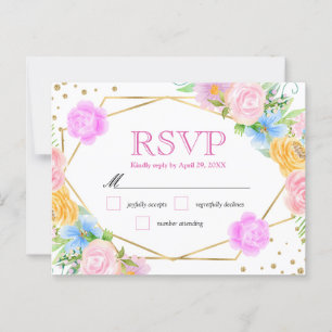 Cartão Postal Flores Rosa Amarelo Azul Casamento Aquarela
