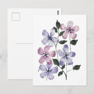 Cartão Postal Flores Rosa e Azul