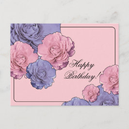 Cartão Postal Flores Rosa e Roxo Feliz Aniversário