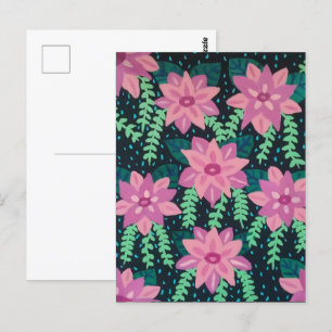 Cartão Postal Flores Rosa em Preto