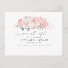 Cartão Postal Flores Rosa Suave Elegante Salve a Data