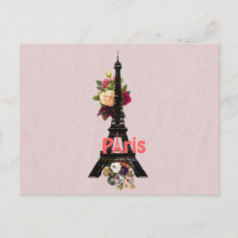 Cartão Postal Flores Rosa Vintage em Paris, Torre Eiffel em Fran